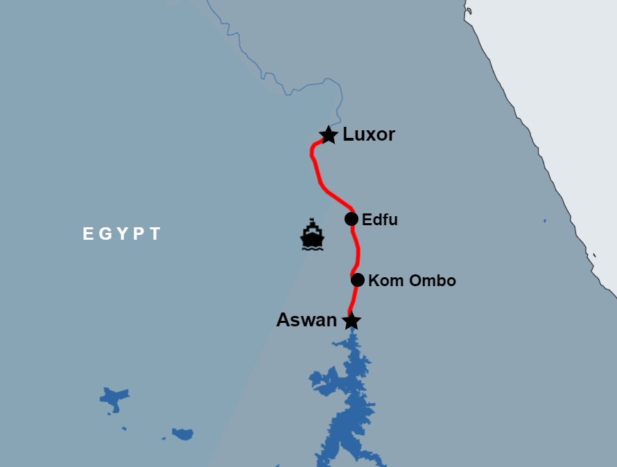 5 Day Nile Cruise Luxor to Aswan map 5 Day Nile Cruise Luxor to Aswan map